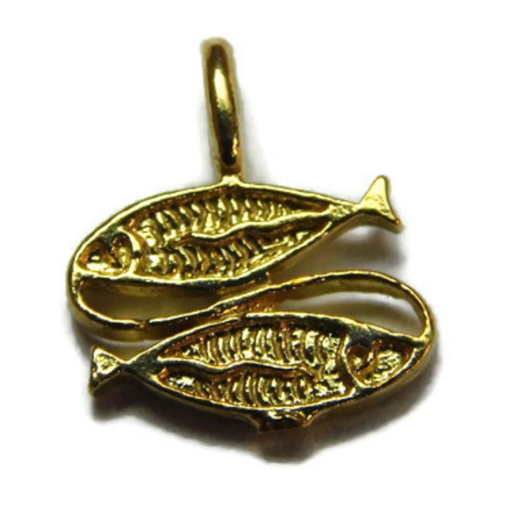 14k Yellow Gold Zodiac Pisces Charm Pendant